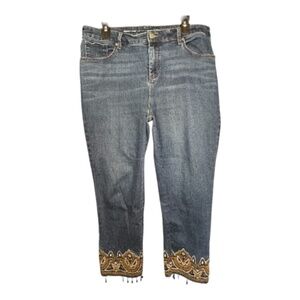 EUC Chico’s Perfect Stretch girlfriend ankle jeans embroidered hem | size 2 (12)